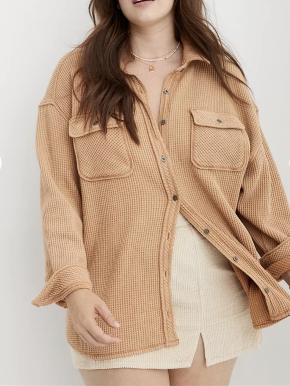 Aerie Lumber Jane Waffle Shirt In Cappuccino Size Large - Picture 1 of 11